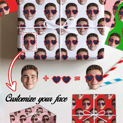 Papel de regalo personalizado con foto divertida, papel de regalo personalizado con cara, papel de regalo con tema del Día de San Valentín, regalo especial para novio o novia, disponible en varios colores, papel de regalo de cumpleaños, papel de regalo de aniversario, rollo de papel de regalo con tu foto, adecuado para accesorios de boda, papel de regalo de aniversario de pareja