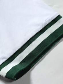 Men's Casual Retro Sports Style Letter & Number Print V-Neck Contrast Striped Trim Short Sleeve T-Shirt, Summer - White - View 7