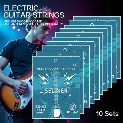 10 Sets, 6 Strings Per Set, 0.23-1.27mm Thickness, Nickel Plated Steel Electric Guitar Strings, EG Practice Series, 6-String Guitar Instrument