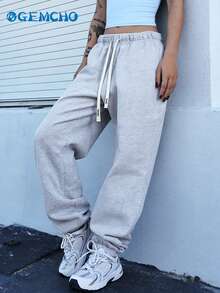 GEMCHO Pantalones deportivos con cintura elástica y cordón, adecuados para la temporada de graduación, la temporada de regreso a clases, atuendo de mujeres maestras - Gris Claro - Ver 5