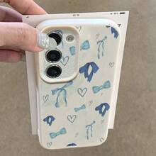 1pc TPU Material Soft Light Blue Bow Heart Pattern Fashionable Phone Case Compatible With Samsung A05s, A12, A13, A14, A14 4G, A15, A21s, A23, A25, A32, A32 5G, A34, A35, A50s, A51, A52, A53, A54, A55, A71, A72, A73, S10, S20 FE, S20 Ultra, S21 Ultra, S22, S22 Plus, S23, S24, Redmi 10C, 12C, Note 10, 11, 12, 13, Pro Plus, Note 8, 9 Pro, Full Protective Soft Phone Cover - White - View 4