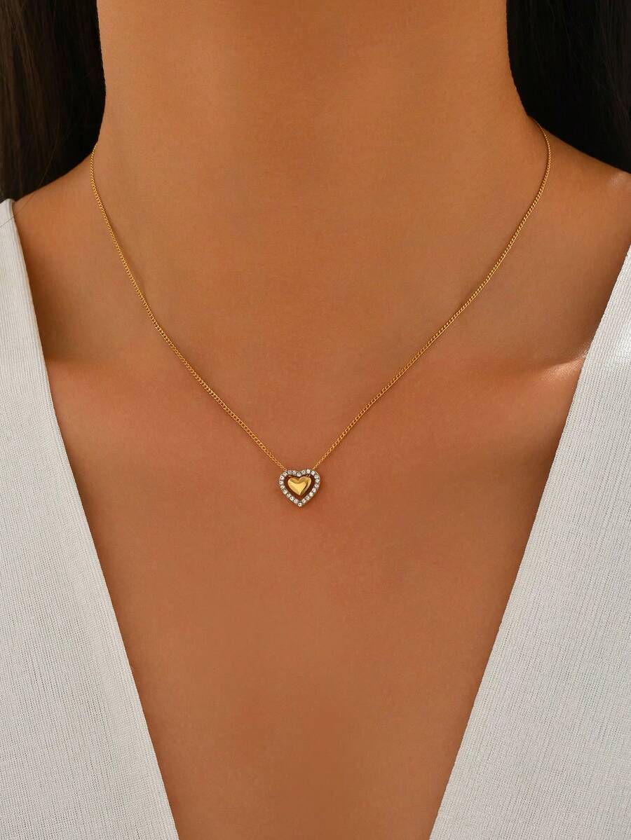 1 chiếc dây chuyền mặt hình trái tim thời trang, thiết kế tối giản, phù hợp cho nữ, món quà tuyệt vời cho Ngày Valentine hoặc Ngày của Mẹ. - Bạc - Xem 1