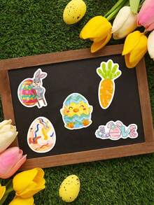 160张/8套复活节贴纸，闪亮复活节激光贴纸，复活节主题，兔子和彩蛋DIY贴纸，手工礼物，水瓶装饰，DIY复活节彩蛋兔子贴纸，适用于笔记本、手机、明信片、礼品贴纸、复活节派对 - 彩色 - 查看 10