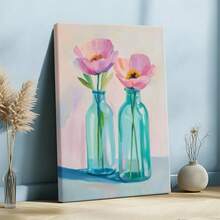 1pc Valentine Wall Art, Token Of Love, A Pink Wooden Framed Wall Art, Wrapped Canvas Vintage Prints Poster, Vases, Pink Flower, Purple Flower, Home Living Room Bedroom Ofice Wall Decor, Birthday Party Decor, Hanging Hardware Included - Wrapped Framed Canvas, Vertical - Lienzo enmarcado - Ver 4