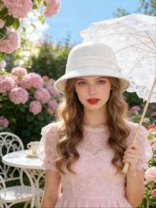 Sombrero cloche elegante de lana para mujer con banda blanca y adornos, gorra estilo pescador vintage para bodas y fiestas. - Blanco - Ver 1