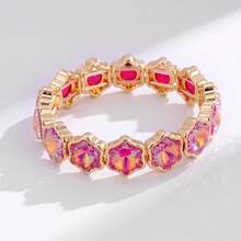 1pc Fashion Mocha Color Ice Flower Bracelet, Candy Color Glass Crystal Alloy Elastic Bangle, Holiday & Thanksgiving Gift - Ice Flower Bracelet - View 3
