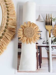 2-12pcs Handmade Artificial Daisy Napkin Rings, Woven Napkin Holders, Suitable For Dining Table, Wedding, Family Gathering (Sunflower) - Multicolor - View 8