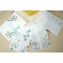 50 Pack Eucalyptus Gre1enery Printed Pre-Folded Vellum Jackets For 5x7 Invitations - 115GSM Vellum Paper 5x7 Jackets - Vellum Wedding Invitations Wraps - Transparent Wedding Invitations Jacket - 綠色桉樹圖案2 - 查看 7