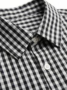 Áo sơ mi nam dáng rộng kẻ caro đen trắng, tay ngắn, thiết kế tối giản, phong cách, tươi mới và thời trang cho mùa hè. - Đen và trắng - Xem 4