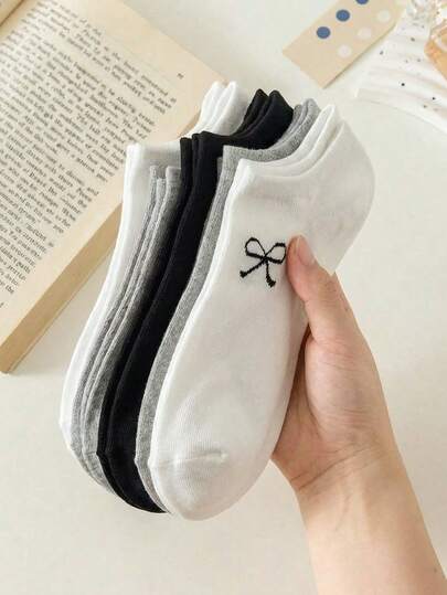 3/9/15 Pairs Of Women's Random Bow Solid Color Fashionable And Simple Low Cut Invisible Socks, Soft, Comfortable, Breathable, Versatile In All Seasons, Cute And Not Fall Off, Suitable For Daily Outdoor Use