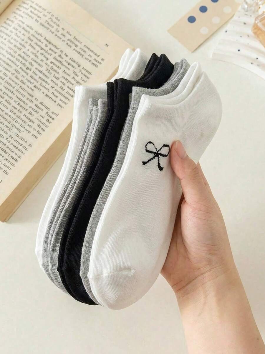 3/9/15 双女士随机蝴蝶结纯色时尚简约低帮隐形袜，柔软舒适透气，四季皆宜，可爱不易脱落，适合日常户外穿着