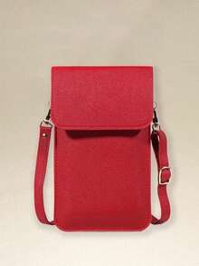Women's Chic Cell Phone Crossbody Purse - Solid Color Mini Shoulder Bag With Adjustable Strap, Transparent Window & Card Slots For Shopping & Daily Use - Red - View 2