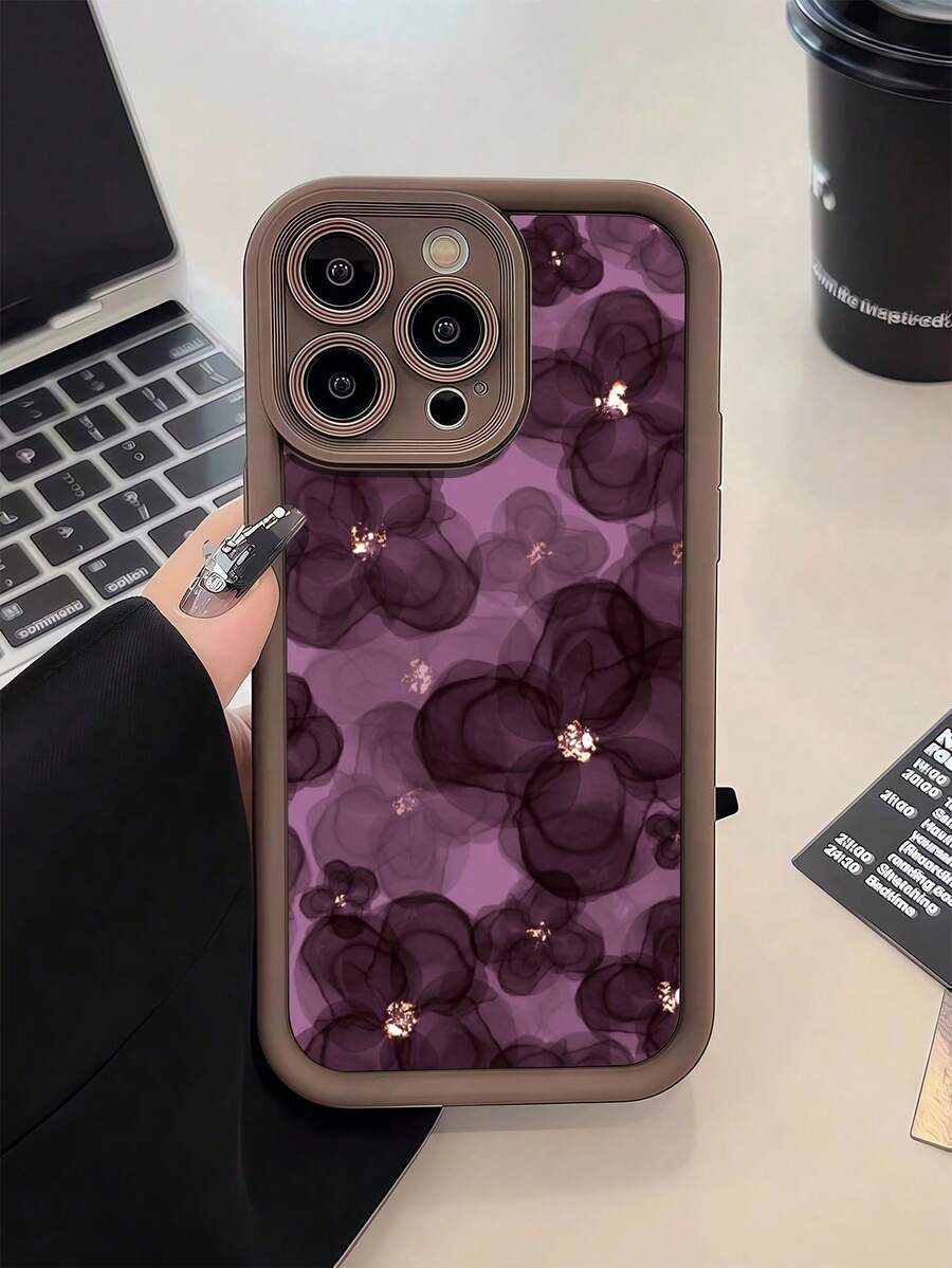 1 chiếc ốp lưng điện thoại TPU chống sốc, kiểu dáng tối giản, màu nâu nhuộm hoa tím, phủ toàn màn hình, tương thích với Apple 17, 16, 15, 14, 13, 12, 11 Pro Max, Air và các dòng Series. - Nhiều màu - Xem 1