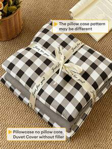 4pcs Classic Simple Japanese Black & White Plaid Duvet Cover Bedding Set, Soft & Comfortable, Removable Fiber Double-Layer Bedding (1 Duvet Cover + 1 Bed Sheet + 2 Pillowcases, Excluding Comforter & Pillow), Unisex, Bedroom Decor, Holiday Gift, Single/Double Size, Random Pillowcase Pattern - Black - View 11