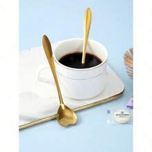 4pcs Heart Design Spoon, Stainless Steel Modern Creative Coffee Teaspoon, Stirring Spoon, Scoop For Cake School Supplies,Food Contact Materials,Dishwasher Friendly,Back To School Christmas For Holiday Gift Giving - Vàng - Xem 2