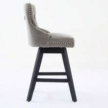 Swivel Velvet Bar Stool With Velvet Trim And Wooden Table Legs, Chrome Studded Head Trim, Casual Style Bar Chair, Bar Stool, Double Set (Grey) De1860gy, Etc. - Grey - View 6
