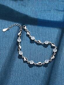 1 chiếc vòng tay hình trái tim rỗng bằng bạc Sterling S925, cảm giác sang trọng, đính đá Zirconia, thích hợp để đeo dự tiệc, thiết kế độc đáo, vòng tay hình trái tim, quà tặng ngày lễ - yêu - Xem 4