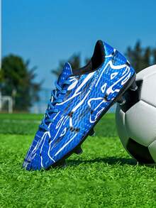 1 đôi giày bóng đá/bóng bầu dục đinh tán dành cho trẻ em, chất liệu da, mũi giày bảo vệ, chống trượt, thích hợp cho tập luyện và thi đấu ngoài trời. - Màu xanh lam - Xem 15