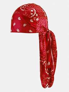1pc Cashew Flower & Chameleon Print Faux Silk Pirate Hat With Scarf Headband, Suitable For Daily Use Hair Sleep Cap,Summer,Beach - Multicolor - View 7