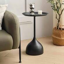 Round Shaped End Table, Narrow Side Table, Modern Sofa Side Table With Metal Frame, Coffee Snack Couch Table For Living Room, Bedroom, Bedside - Black - View 8