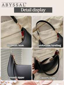 New Fashionable And Simple Crescent-Shaped Bright Surface Shoulder Bag, With A Distinctive Texture And Classic Look That's Suitable For Daily And Commuting Use, Detachable Shoulder & Crossbody Bag, Business Casual Women Bag, Perfect For Office, Business And Work, Japanese Bag, Vintage Bag For Women, Street & Japanese Bag For Women , Old Money - 棕色 - 查看 7