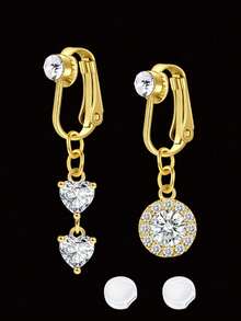 4pcs/Set Elegant Women Fake Belly Piercing Jewelry, 2pcs Gold-Plated Fake Belly Button Rings Clip On Belly And 2pcs Clear Silicone Pad, Multi Styles Heart Butterfly Eye Of Devil Belly Button Rings Non Piercing Jewelry For Women Girls - Valentine's Day Gift - Gold - View 23