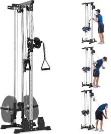 Máquina de polea de pared | Pulldown LAT con sistema de poleas ajustables de 20 posiciones | Polea alta y baja para entrenamientos de remo y tríceps en casa - Negro - Ver 5