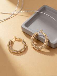 ZAA Rhinestone Inlaid Earrings, Simple And Exquisite Sparkling Earrings, Diamond Inlaid Round Alloy Jewelry, Women's Jewelry, Exaggerated Large Circle Niche Design, Unique And Versatile Earrings - Multicolor - View 4