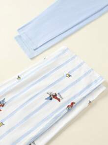 2pcs Disney Magic Mickey Mouse Cotton Cartoon Blue Long Sleeve Pajama Set For Women, Spring/Autumn - Baby Blue - View 4