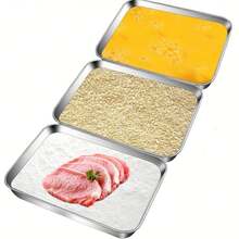 3pcs/Set Stainless Steel Breading Trays, For Marinating Meat, Poultry, Fish And Food Preparation - 3pcs - View 2
