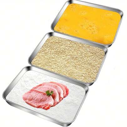 3pcs/Set Stainless Steel Breading Trays, For Marinating Meat, Poultry, Fish And Food Preparation