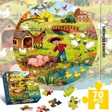 Giant Floor Puzzles Farm Animals 70 Pieces For Kids,58x58cm/22.83x22.83inch Large Size Round Jigsaw Puzzle For Toddlers, Birthday Toys Gifts For Girls Boys - Multicolor - View 7