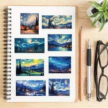 50pcs Van Gogh Oil Painting Stickers Vinyl Waterproof Stickers For Scrapbook,Journaling,Laptop,Bumper,Skateboard,Water Bottles,Computer,Phone,Cartoon,Hard Hat,Car Stickers And Decals, Perfect For Winter, New Year - Hình dán tranh sơn dầu Van Gogh - Xem 6