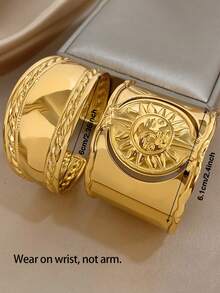 Bộ vòng tay bản rộng mạ vàng 18K bằng thép không gỉ sang trọng kiểu cổ điển hình Thần Mặt Trời và họa tiết hình học bện, trang sức nữ, thích hợp cho Lễ Tình nhân, Tiệc tùng, Dạ hội, Hàng ngày, Hẹn hò, Năm mới, Đám cưới, Đi biển, Giáng sinh, Kỷ niệm, Quà tặng thanh lịch cho mẹ, Trang sức Boho, Quà sinh nhật, Quà tặng phù dâu, Bộ phụ kiện sang trọng quý phái - Nhiều màu - Xem 6