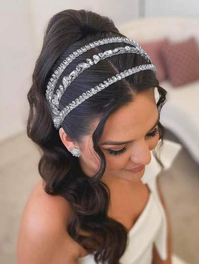 1pc Handmade 3-Layer Crystal Rhinestone Headband, Bridal Wedding Jewelry Accessory, Fashionable For Daily Wear, Party, Photography, Wedding Events