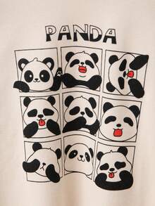 Girls' Cotton Panda Cartoon Print Pajama Set, Long Sleeve Top And Pants, Homewear For Teens, Spring/Autumn - Beige - View 6