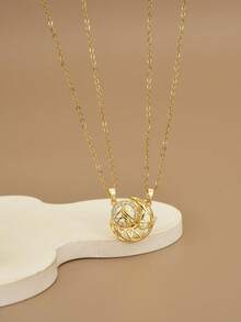 Bộ 2 dây chuyền thép không gỉ thời trang hình cánh trăng cho nữ, trang sức vàng, dây chuyền vàng, thích hợp cho kỳ nghỉ hè, đi biển, trang sức phương Tây, lễ hội, ngày Valentine, quà sinh nhật, quà tặng bạn bè, quà tặng bạn gái. - Vàng - Xem 2