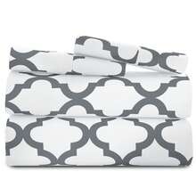 Lux Decor 4 Pieces Quatrefoil Bed Sheets - Stylish Comfy Bedding Set - Hotel Luxury Skin Friendly Cooling Sheets & Pillowcases Without Filler - Classic Collection With 16 Inches Deep Pocket - Shrinkage & Fade Resistant, Valentine's Day Bedroom, Spring Bedding Refresh, Guest Room Essentials, Dorm Room Bedding, Premium Bed Linens, Easy Care Sheets, Hypoallergenic Fabric, Year-Round Comfort, Master Bedroom Update, Matching Bedding Set, Hotel Quality Linens - 白色和灰色 - 查看 1