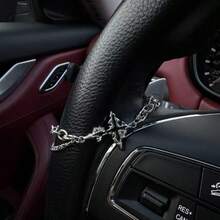 Silver Steering Wheel Chain With Black Cross Charm | Religious Car Accessory | Gothic Auto Decor | Unique Gift For Him Or Her - Steering Wheel Decorative Chain - View 2