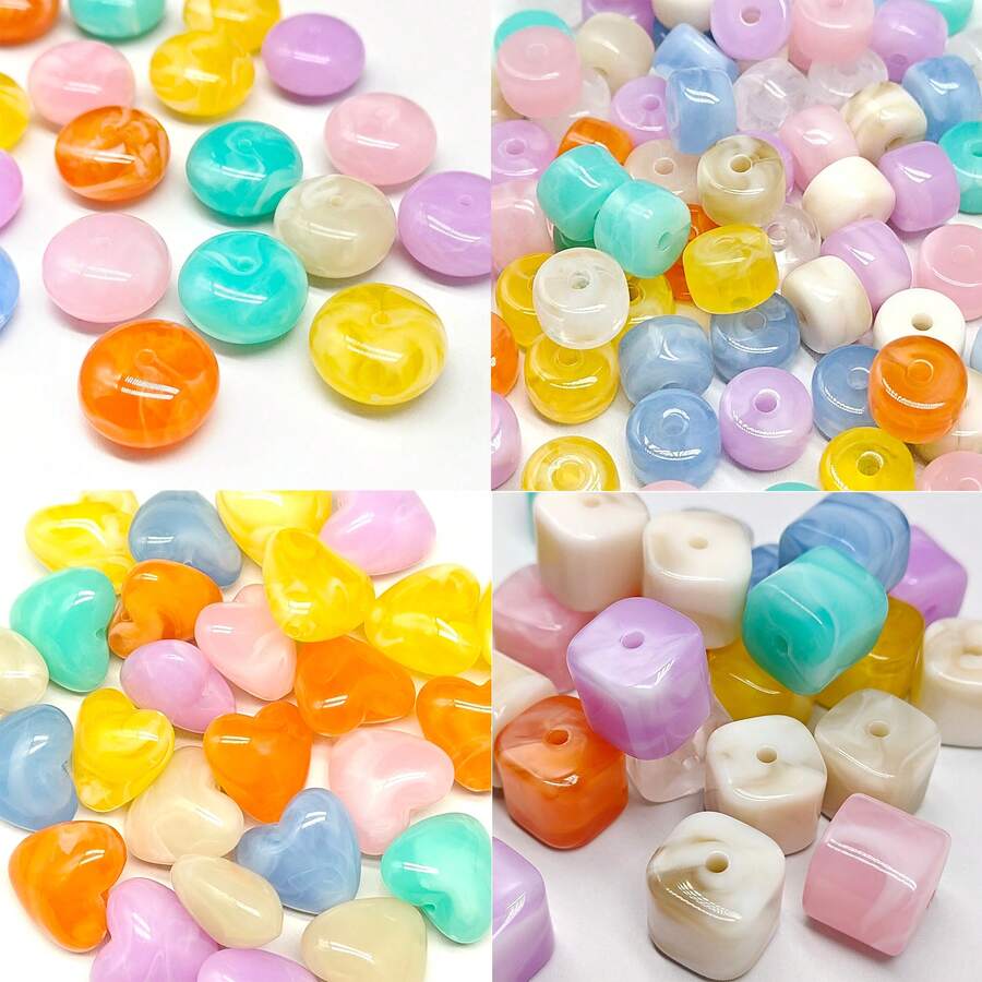 DIY亚克力珠，包括扁珠/管珠/心形珠/方珠，可用于服装装饰、珠宝制作、工艺品、房间装饰、艺术创作、项链、手链、耳环、手机和包包挂饰等。 - 混色 - 查看 1
