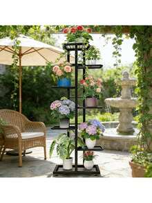 This Year's Best-Selling 6/5/4 Plant Stand, Storage Rack, Display Shelf - Latest Upgraded Model Indoor/Outdoor Metal Plant Stand With Multi-Tier Design Accommodates Multiple Potted Plants.Features A Rust-Proof Coating For Durability.Evenly Spaced Grid Structure Ensures Balanced Weight Distribution And Prevents Deformation.Widened Base Maximizes Space Utilization.Round Base Prevents Floor Scratches While Maintaining Stability.Suitable For Patios, Corner Balconies, Living Rooms, Studies, And More.Folds For Easy Storage. - Màu đen/7 lớp - Xem 6