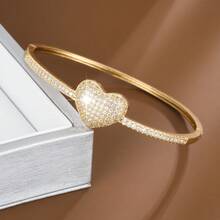 1pc Elegant Heart-Shaped Design Cubic Zirconia Inlaid Women's Fashion Bracelet, Valentine's Day Gift - Multicolor - View 3