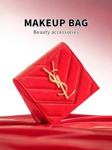 Yves Saint Laurent 1pc Red Patent Leather Makeup Bag, Can Be DIY Into Elegant Evening Handbag, Wedding Bag, Crossbody Bag, Suitable For Daily Use, Commuting, Wedding, Christmas And Other Occasions, Also An Ideal Fashion Item And Gift - Red - View 3