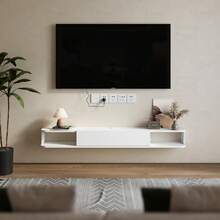 140CM White Floating TV Unit Wall Mounted TV Unit With Router And Cable Holes Media Wall Units For Living Room - 140x21.5x16cm - View 12