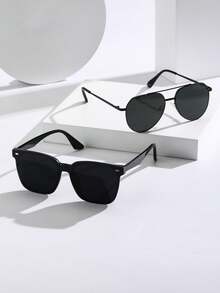 2pcs Men's Black Square Frame Fashion Glasses, Suitable For Vacation, Driving, Street Photography, Beach Party And Other Occasions - 2pcs Black and Gray Combination - View 4