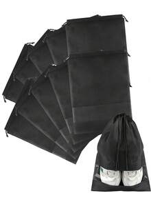 1 包无纺布防尘鞋袋，纯色抽绳封口旅行鞋袋，黑色简约设计 - 彩色 - 查看 14