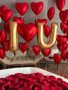 Red & Gold Decor Set - Large Gold LOVE Letter - Large Heart/Set, Polyester Foil Balloon Love Banner, Red Ribbon, Suitable For Valentine's Day, Anniversary, Wedding, Birthday Party, Home Decor, Hotel Decor, Photography Props - Multicolor - View 11