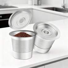 Lot de deux filtres à café réutilisables, adaptés aux machines à café et aux machines à café à capsules, type universel, compatibles avec les machines à expresso, les machines à expresso commerciales et les tasses à café réutilisables.Filtres durables, haute résistance et multi-usages. - K Cup - Lot de 2 - Voir 1