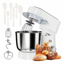 KOKILA Batidora de pie multifuncional de 6,5 cuartos con 10 configuraciones de velocidad - incluye un gancho para masa, batidor y paleta para mezclar, adecuada para hornear, hacer pasteles, etc. - diseño de cabezal inclinable fácil de usar, base antideslizante, tazón para mezclar de acero inoxidablee, pasteles, galletas, pizza, magdalenas, ensaladas y mucho más - Plateada - Tipo de Enchufe A USA (110-127V) - Ver 8