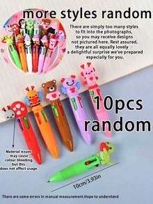 10支/套彩色卡通风格圆珠笔套装，四合一可爱笔，批量购买，萌萌爱心对话主题圆珠笔，生日派对、情人节礼物、课堂奖励、学校奖品、办公用品的理想之选 - 彩色 - 查看 12